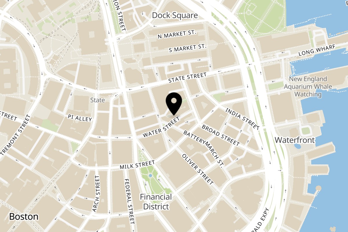 Map showing the location of Vaanga Boston on 102 Water St in Boston